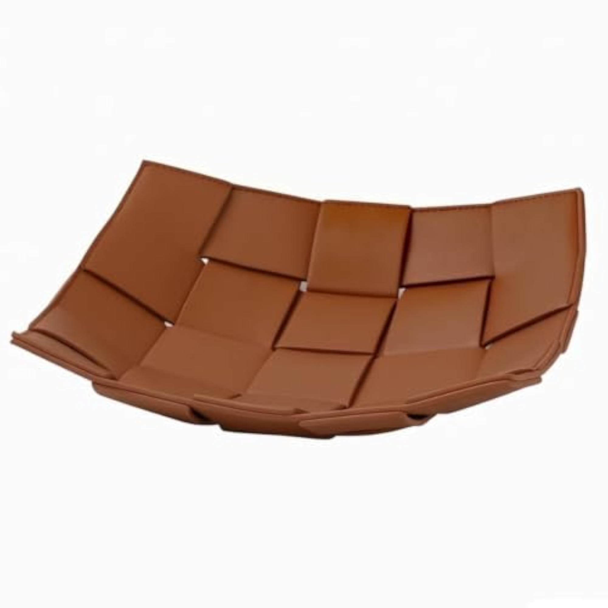 Decorative Leather Tray with Interwoven Edges, Brown